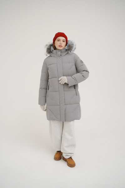 Пальто пуховое Марго SkyStretch Goose мех Енот (Женский; 48; Стальной Серый)